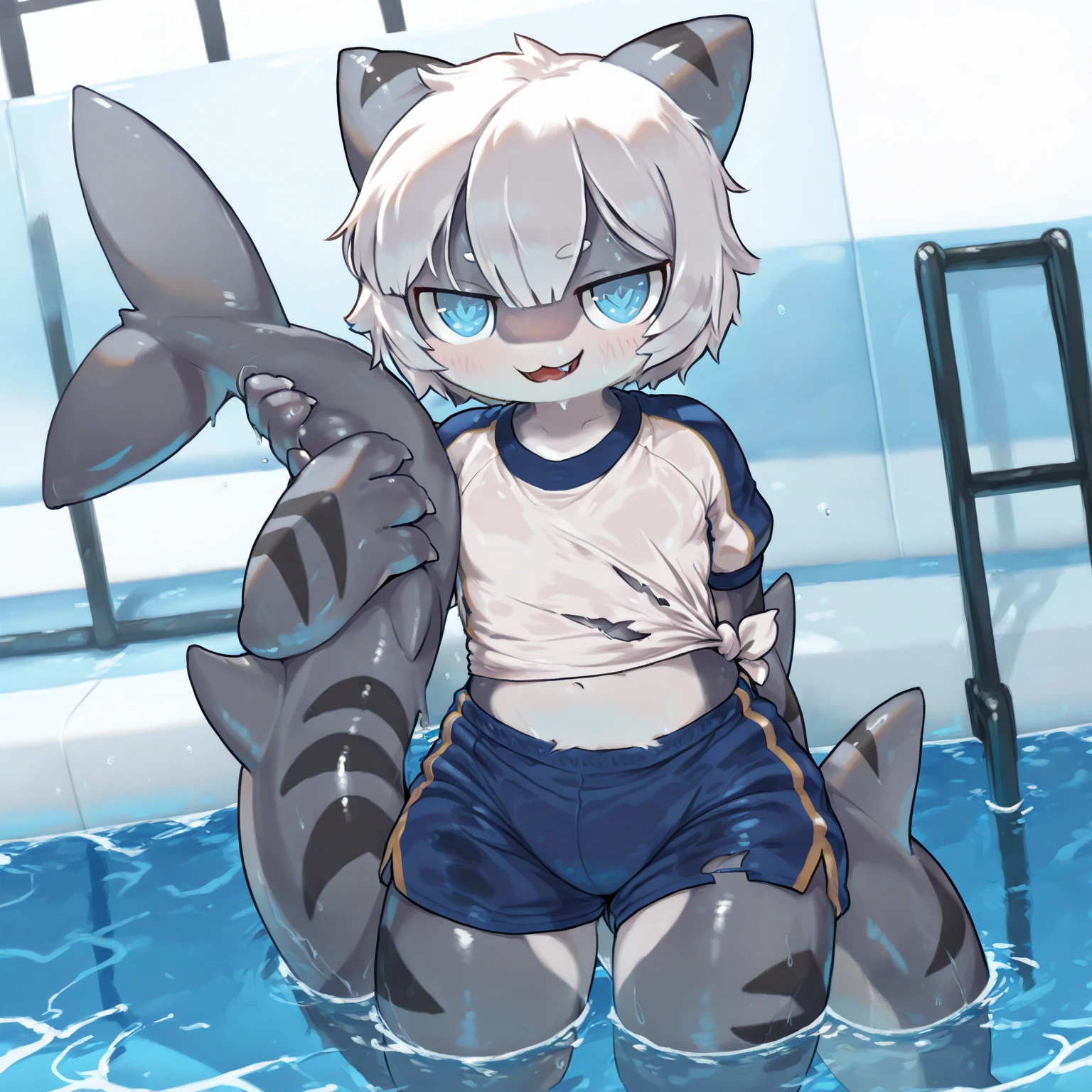 anime girl with blue hair, anime moe artstyle, rogue anime girl ayanami rei, 2 d anime style, Kantai Collection Style, peeing gushing water from ??????, wet and moist ??????, Bushy pubic hair, incontinence, Wearing a jacket with a hoodie, hoodie with animal ears and eyes, no panty, black pantyhose with thighs visible, Panty shot, 1 girl, blue short bob cut hair, dark brown eyes, lively, cheerful innocent, too large big emphasized breasts that show a lot of skin, boyish, cute, sporty, breasts that seem to stick out, open-chested showing off cleavage sexy clothes, risqué clothing, too short miniskirt, high beams, large ????? nipples that can be seen through the clothes, wet and moist ??????