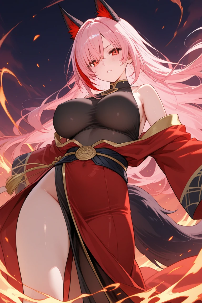 big ass,big breasts, long red hair,white kimono,yellow eyes, annoyed