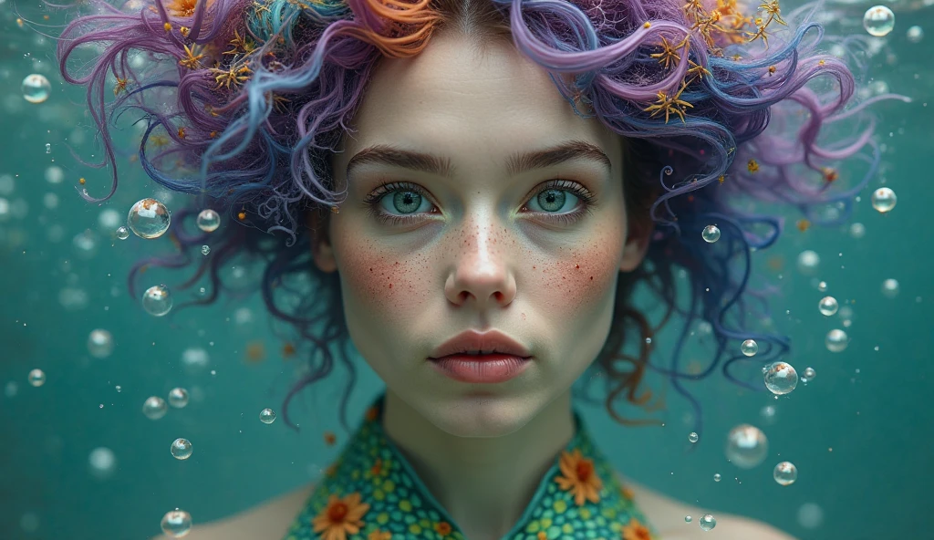 drunken beautiful woman as delirium from sandman, (hallucinating colorful soap bubbles), by jeremy mann, by sandra chevrier, by dave mckean and richard avedon and maciej kuciara, punk rock, tank girl, high detailed, 8k