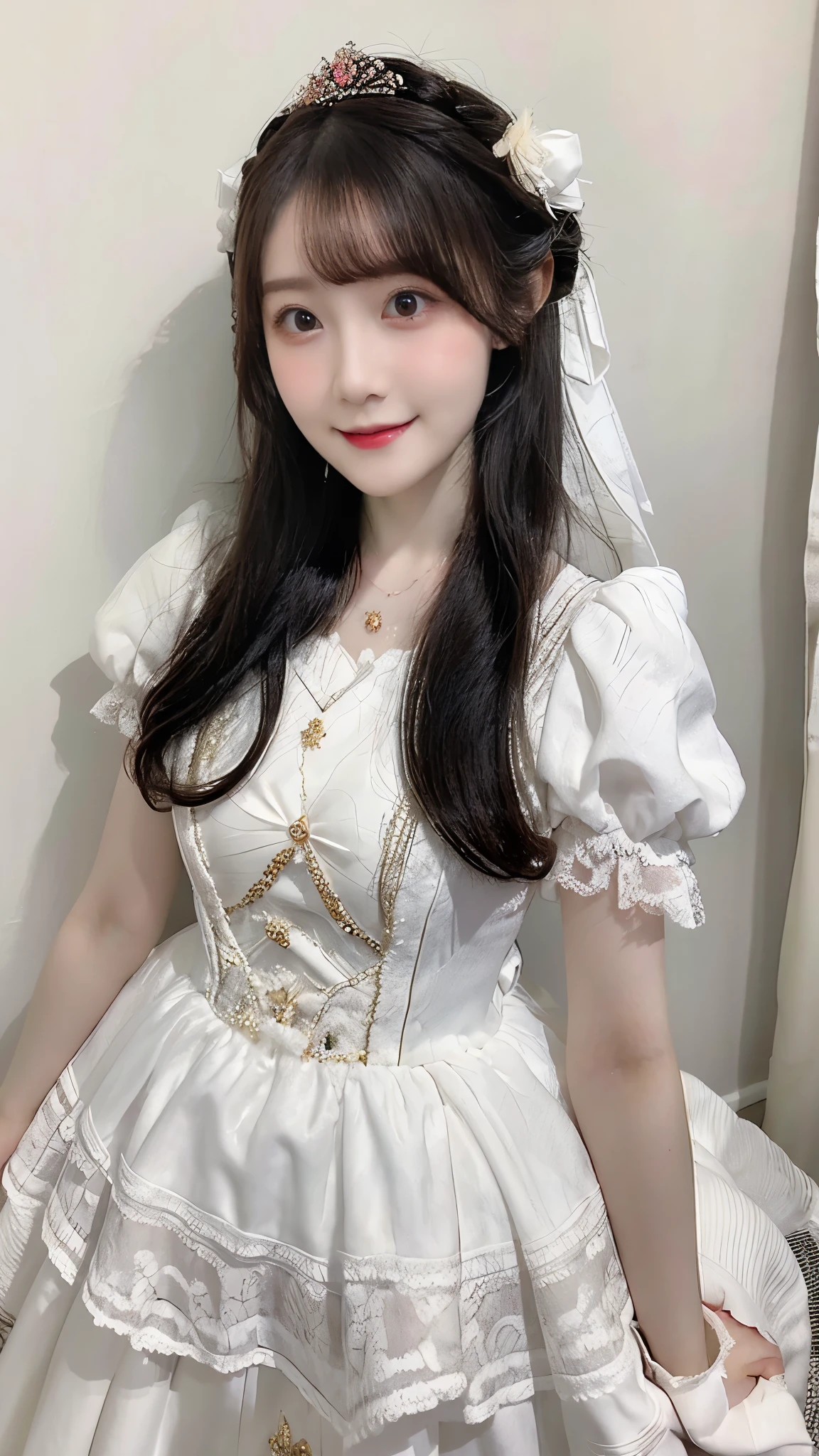 beautiful little princess woman, chestnut hair , beautiful eyes, smiling, actual , Full HD, very nice dress ,Fluffy dress ,Curvy body,Gorgeous scene,Gorgeous decoration