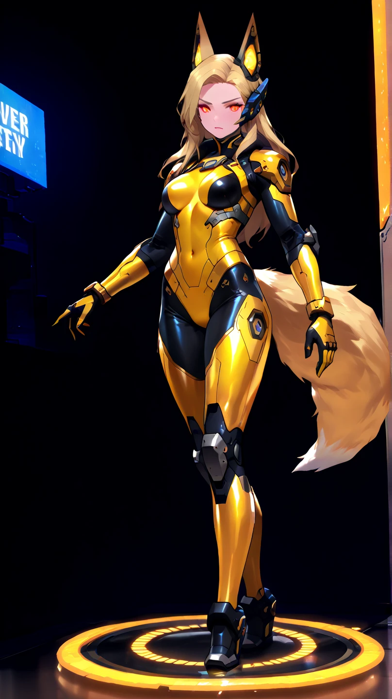 whole body concept，full body painting，（blonde hair）,（（dark orange eyes））.（cat tail）、Cat ear, ridiculously long hair、smile
、、big breasts、See through、camel toe,Close-up of a person in a suit holding a sword, female mecha, raiden metal gear, blowjob white mecha, Girl wearing mechanical cyber armor, high quality digital concept art, Epic sci-fi character art, Epic sci-fi character art, mechanical valkyrie girl, Air and Mecha theme, Anime Mecha Aesthetics，Renamon，tentacle cockpit，biological suit，Insert tentacles，carnage