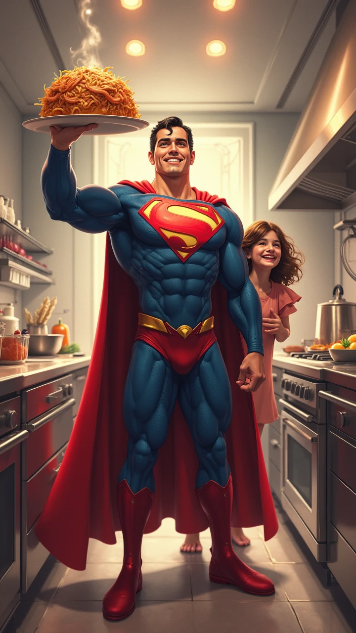 Make me a comic-type cover with a super hero who handles the food earth