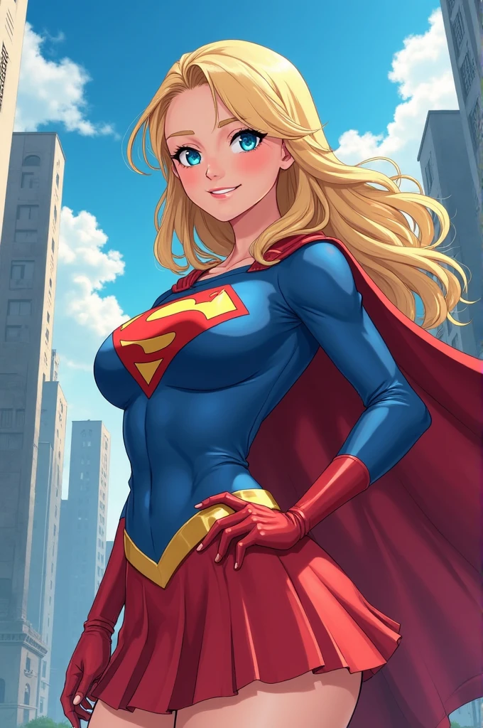 beautiful and sexy super girl flying over building sensual pose