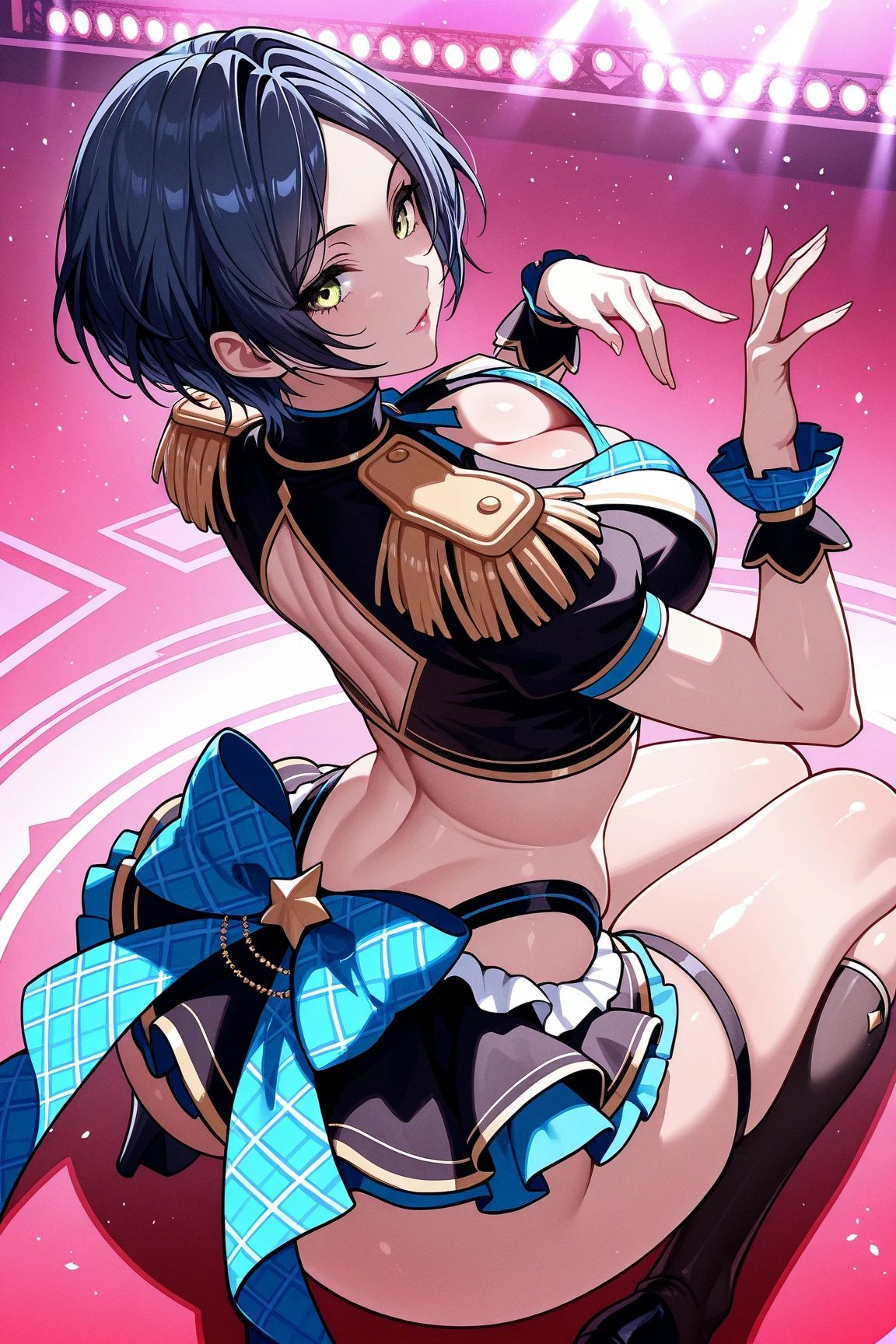 super girl elementary school student, masterpiece, highest quality, abstract, psychedelic, neon, (honeycomb pattern), (creative:1.3), fantasy 00d、 black hair、bob cut with trimmed ends、flat chest、Thin crotch、lolicon、belly button、High-leg style、white cloak with pink pattern、pointed nipples、white panties、(((squat)))、transparent clothes、Heart particles are released from the pants..、hand to mouth