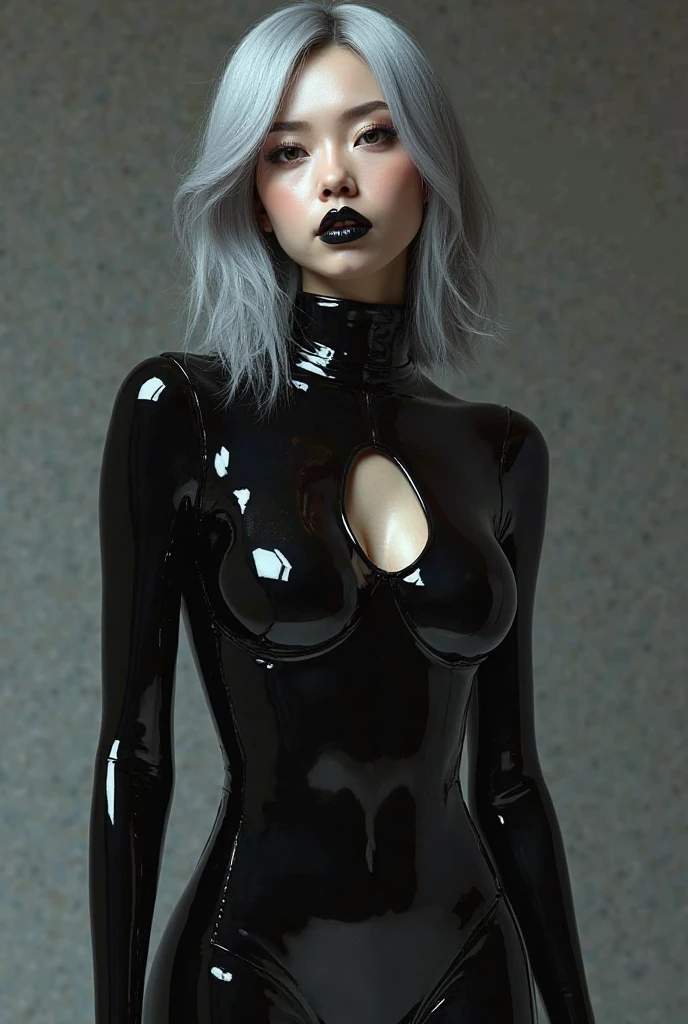 fashion brand collection, highly detailed, beautiful, masterpiece, best quality, Geometric style, abstract beauty,1 girl, (all body shot, sitting and posing:1.3), dynamic pose, approaching perfection, digital painting, artstation, (concept art:1.3), illustration, white and black colors, abstract forms, Complex, surreal, BREAK (Glossy, latex, Liquid, rubber:1.4), casual fashion and Cyber taste, Coexistence of baggy and Tight wear,Scattered geometry, Cyber Full face helmet with Face mask, (Abstract artBlurry complicated background:1.2), (gray hair, blue eyes:1.4),