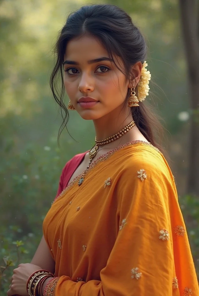 Create an indian girl with traditional dress 🥻 with fair complexion 
