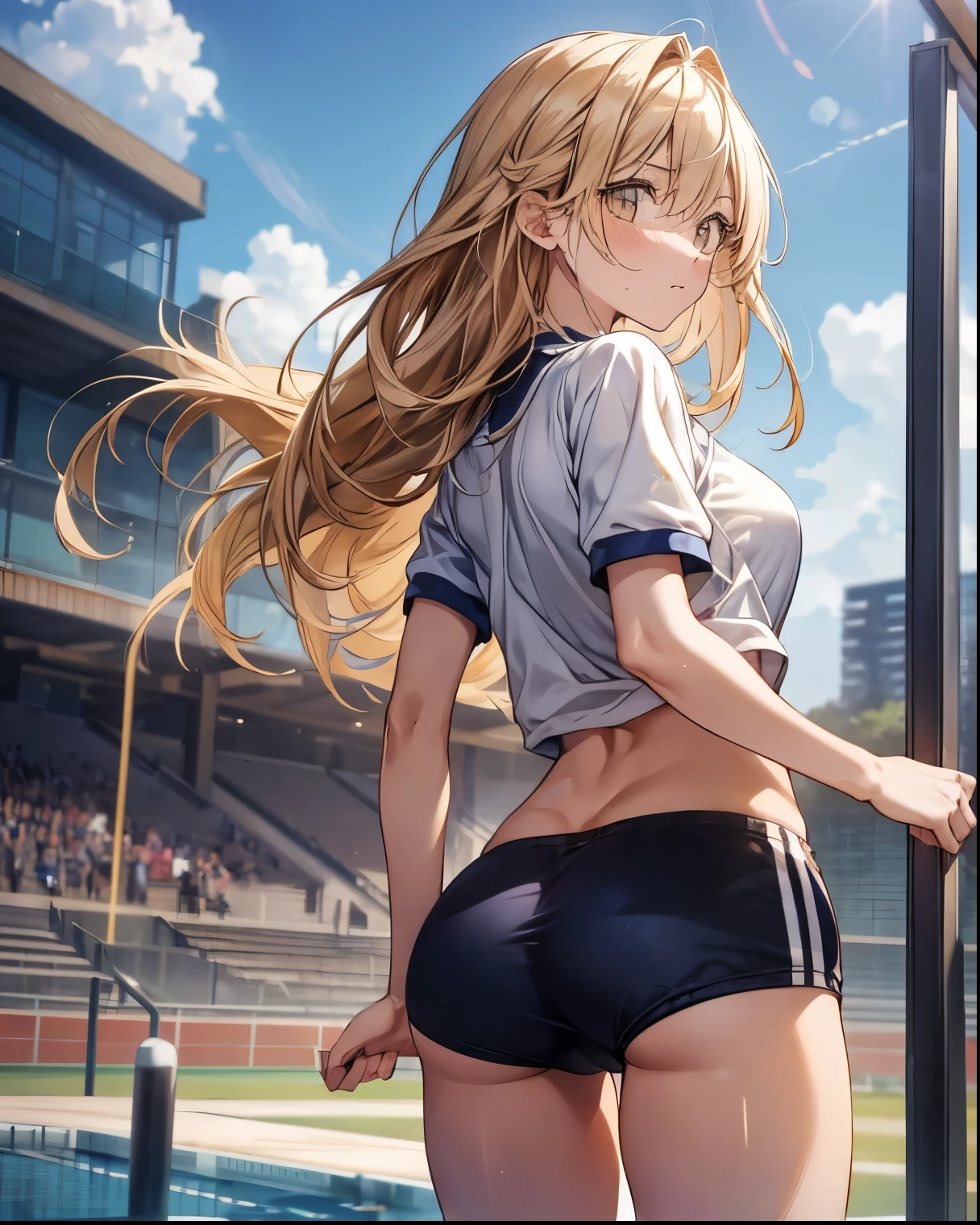 (masterpiece, highest quality, delicate details, 8K:1.2), nice hands, perfect hands, By Guido Daniele, Doshio Kaini KC, throw:1.5, medium breasts, lingerie:2.0, panties:2.0, good:2.0, camel toe:1.5, twin tails, double bun, bun hair, short twin tails, from below:1.5, smile, (stadium:1.5, Outfield seats:1.5, from below:1.5, full house:1.5),