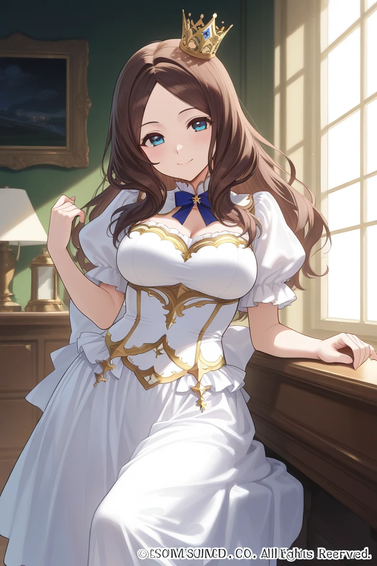 (masterpiece), best quality, expressive eyes, perfect face,1girl,rise kujikawa_(persona 4),hair flower,(ornate wedding dress:1.4),(big breasts),pink pearl earrings,thighhigh heels,church,light brown hair,wavy hair,cleavage,looking at viewer,smiles,bracelets, bangles, eyeshadows, eye liner,glistening eyes, hyper detailed eyes, intricate eyes, beautiful eye, brown eyes,standing,seductive pose,full-body shot