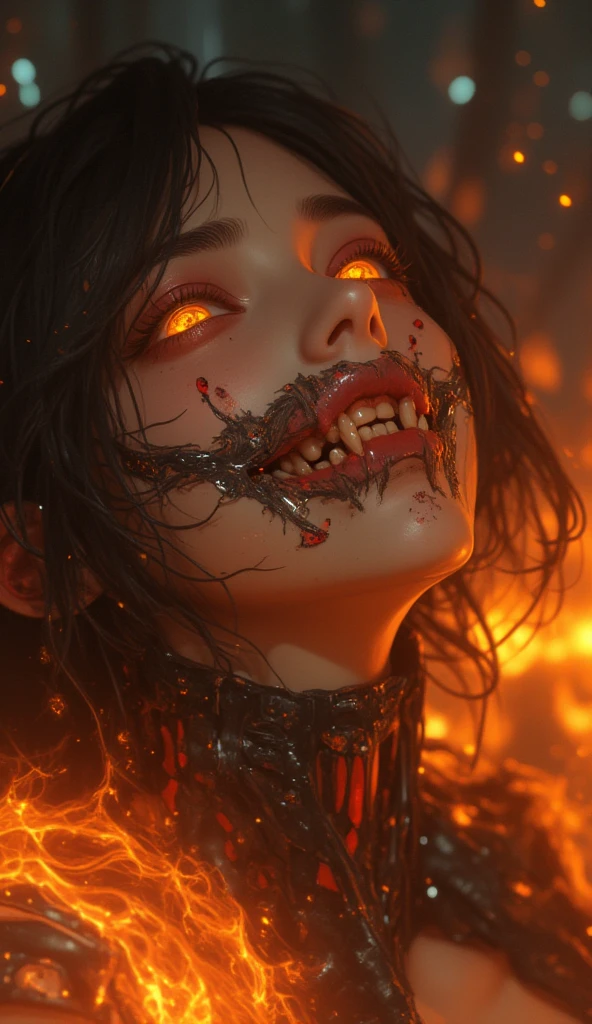 (beautiful girl face:1.45), megan fox as a vampiric muscular red carnage, (mouth wide open with tongue out:1.25), (red carnage anatomic muscular bio-mecha muscle suit:1.25), (body totally covered in muscles, veins, tendons), (perfect muscular anatomy),