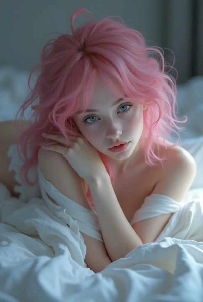 {{masterpiece}},{{Highest quality}}, Realistic, (live-action, Intricate details), (Natural skin texture, Detailed skin, Hyperrealism), Bokeh,Awareness-raising、1 perfect portrait of a girl、A fascinating eye for perfect detail), Colorful Hair, (pink soft hair:1.6), (Cat ear:1.3), Spread your legs and show your genitals, nsfw, (spread pussy:1.3), NUDE, naked, sho w off pussy, no pubic hair, Whole body, spread legs, No hair growth, Raise your arms to reveal realistic armpits, Fantasy pink hair color,hair ornaments,{shy},Please keep your mouth shut,{Small breasts},Cinema Lighting,((Seductive pose)), Bright Blue Eyes, close, smile