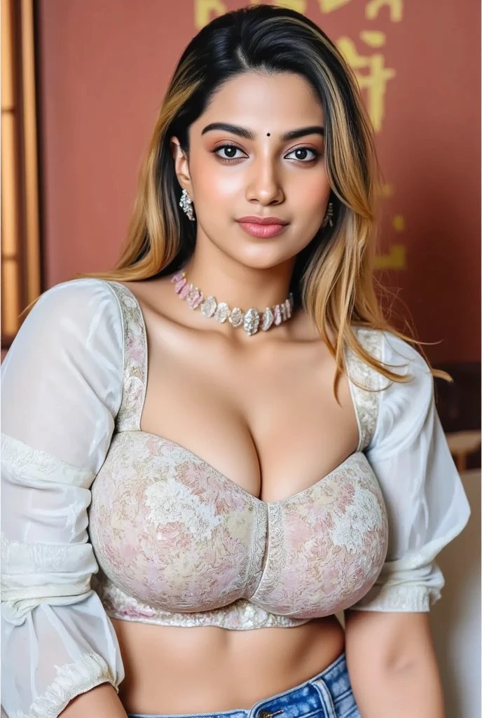 Outdoor image of 18 years in school school photo in school masterpiece, (photorealistic:1.7), best quality, beautiful lighting, Eleanor Latino Woman 20yo Old Big Breasts Plus Size Model random colour beautiful eyes extremely( hair Bun)long extreme curly hair Lifts wearing Indian flowers ethnic elegance princess transparent salwar kameez. Flowers on hair (Persian princess)),off shoulder ,bra, big wearing flower tiara on the head,from top view, selfie, extreme close up photo of curvy Latina indian, hourglass figure, swooping breasts, sexy armpits, seducing on mountains, French braid hair, necklace, sultry, winking at viewer annoyingly, teal pink lace bra and saree, night, (cinematic:1.3), intricate details, (Art Station:1.2),Tamil pretty girl, ultra realistic human skin (hair bun)