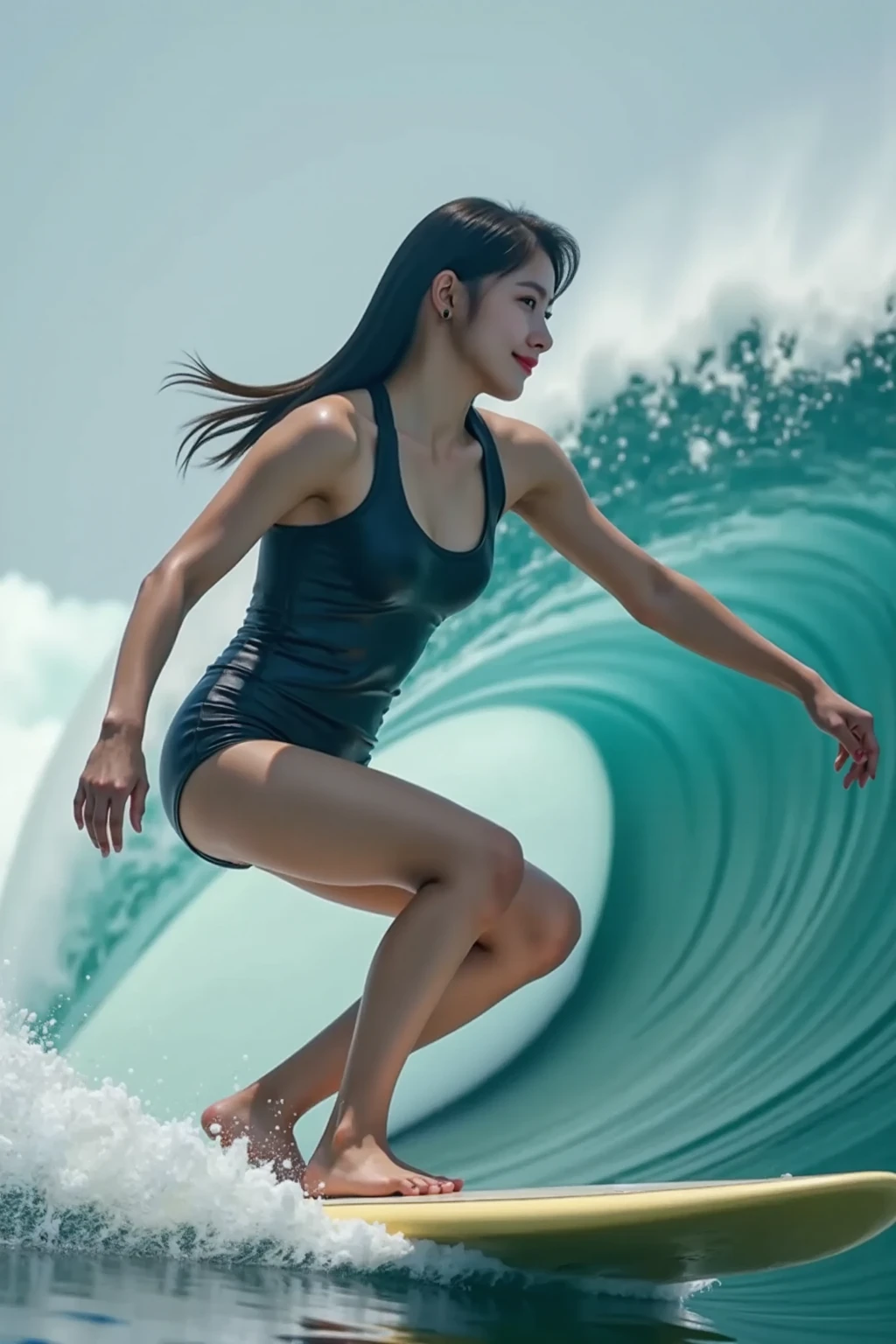 Imagine the heroes above the waves，Dance with the fish behind you。Waves present a dynamic streamlined shape，The school of fish is like a moving picture，Traverse the screen。Character standing stable，A sharp contrast to the rough sea，Demonstrates extraordinary strength and balance。

