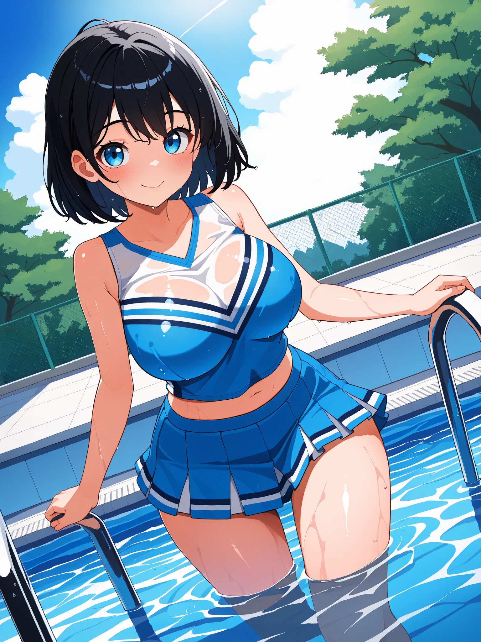 best quality, very aesthetic, Super detailed, best illustration, nsfｗ, pussy focus, 1girl, おっぱい, aroused, black_hair, school swim suit
