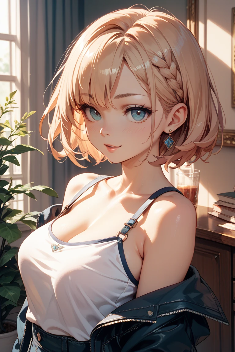 Beautiful white and shining skin、Chestnut-colored hair that changes with the light、Long bangs between the eyes that block vision、Cheek highlighter、sexlyでとても美しい素敵なゴージャスフェイス、The most beautiful face in the world、Small Face Beauty、Golden Ratio、Full Body Shot、Beautiful woman with perfect body、short hair、Ample breasts、Cleavage、slender、Waistline、Open your mouth a little、独奏、sexly、Natural soft light、Bring your arms up to your chest、Tight knitwear、mini skirt、white lace panties、