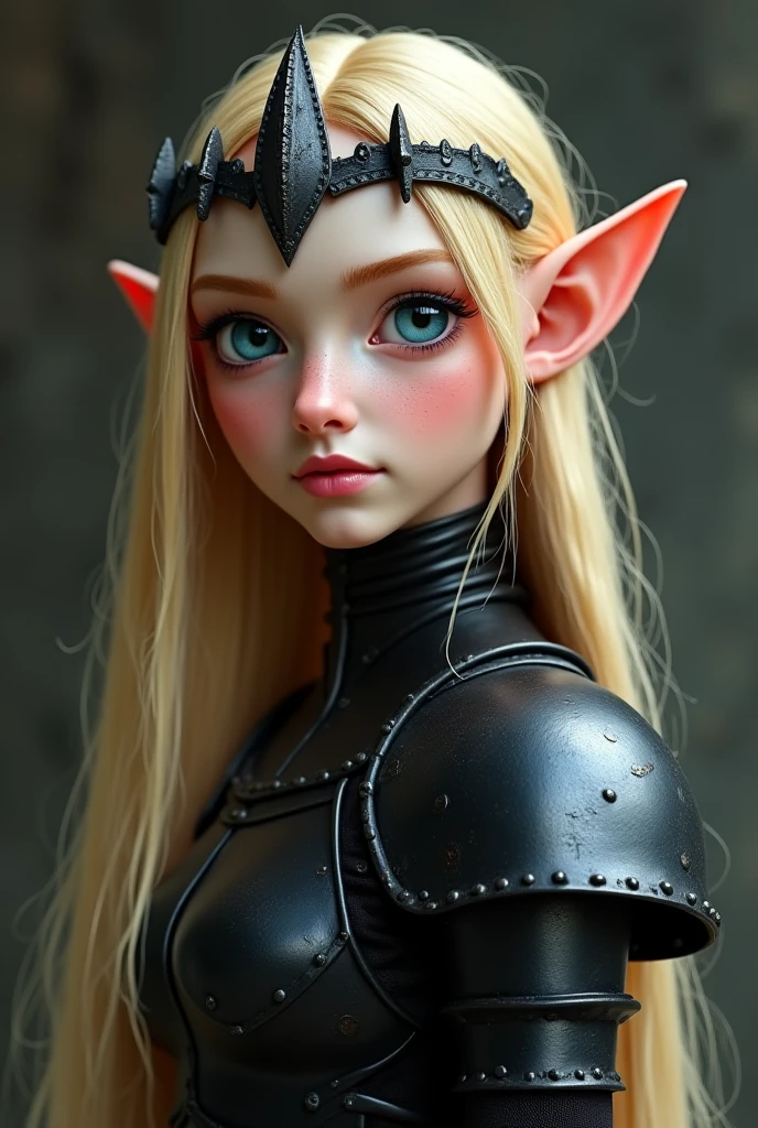 Boy adolescent elf long braided hair , red eyes, goofy looking, with armor