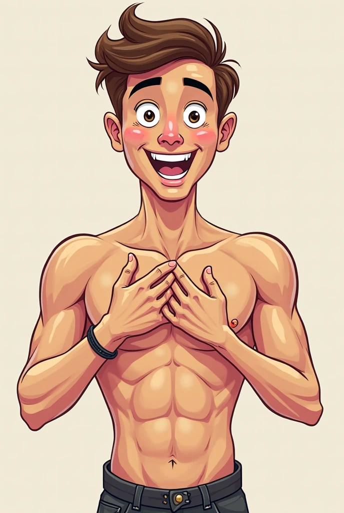 The man looks at the camera,Point your thumb at the woman's sunken belly