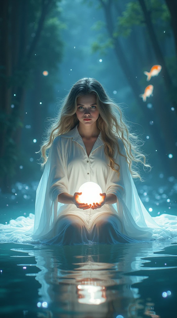 14 YEAR OLD CHILD GIRL WITH LONG BLONDE HAIR, holding a blue ball in her hands with smoke coming out of it, crystal ball, holding a crystal ball, casting a protection spell, holding a glowing orb, spell casting mage, spell casting, the truth orb, casting a powerful spell, holding a glowing orb of dice, a woman holding an orb, emitting psychic powers, hands holding large glowing orbs