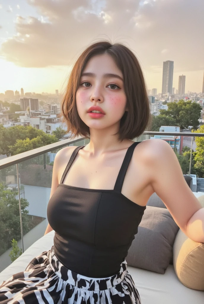 (beste-Qualit, 10, 10, masterpiece, UHD: 1.2), Photo of Pretty Japanese woman,20 age, Short black hair, Beauty Face, (Lean forward: 1.3), Seated, (From Top: 1.2), (Up Close: 1.4), P.P.G, Bikini, large boobs, outdoor, high wind, oily shiny skin, Blurry Background,