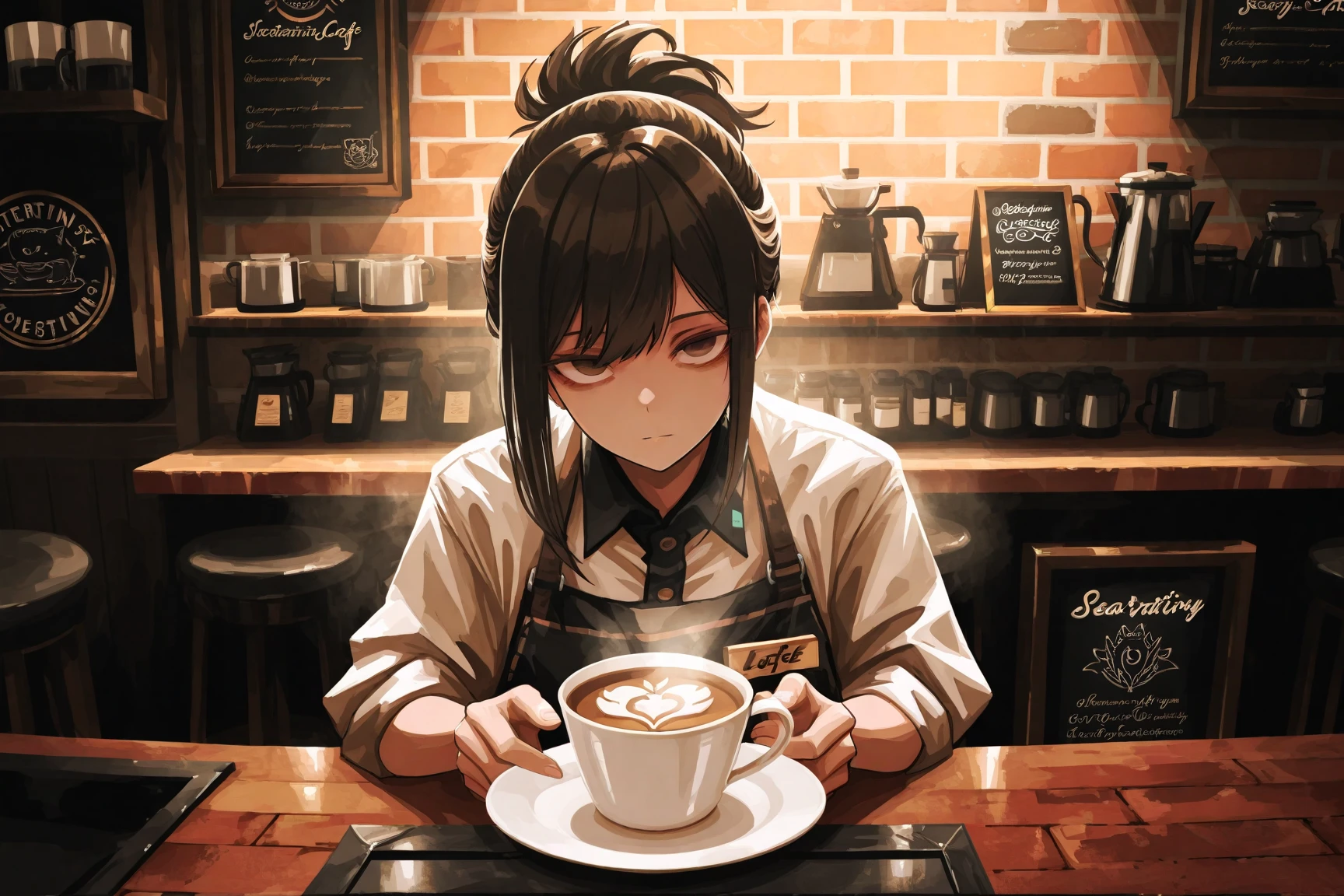 bear、Black vest、shirt、tie、Pouring coffee into a coffee cup