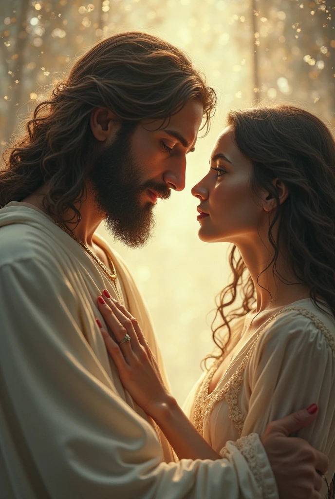 Jesus and I. Woman with glasses and full mouth, shoulder length brown hair