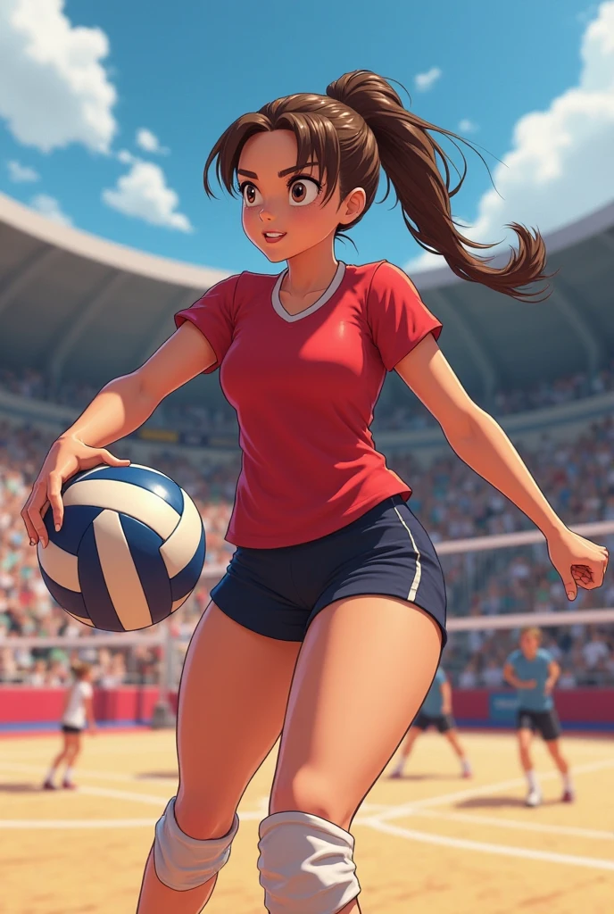 ((digital drawing)),((4k)),((JIM EIDOMODE)), Caricature of the Girl playing Volleyball with the Groom's head