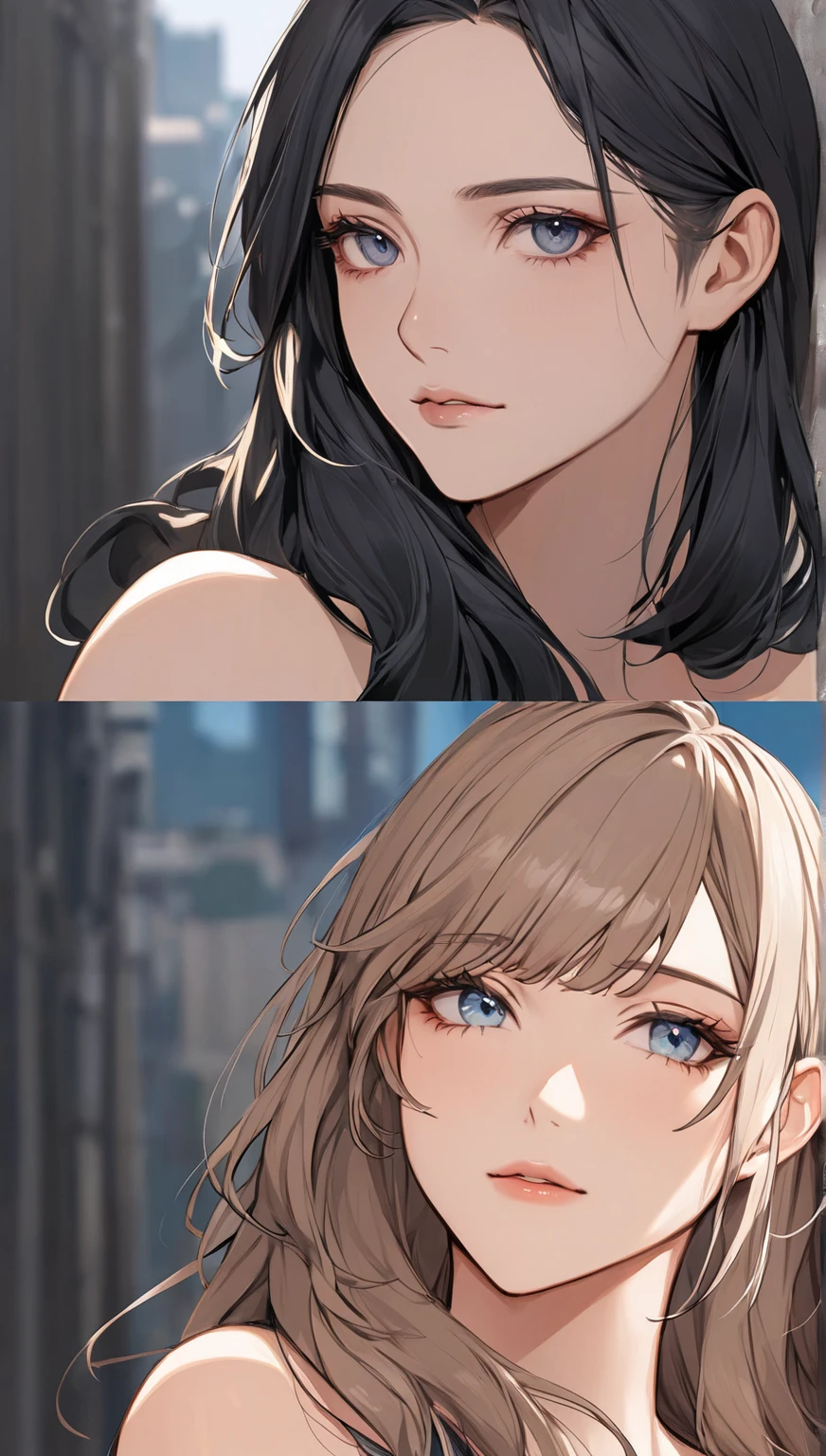 a masterpiece photo of 3 beautiful plump brunette sisters with long voluminous hair, Auburn haired sisters, different hair colors, matching hairstyles, hazel eyes, big And round bust, matching uniforms, smiling, flat color, same height, organized pose, back to back, best quality, 4k, 8k, highres, masterpiece:1.2, ultra-detailed, realistic, photorealistic, photo-realistic:1.37, HDR, UHD, studio lighting, ultra-fine painting, sharp focus, physically-based rendering, extreme detail description, professional, vivid colors