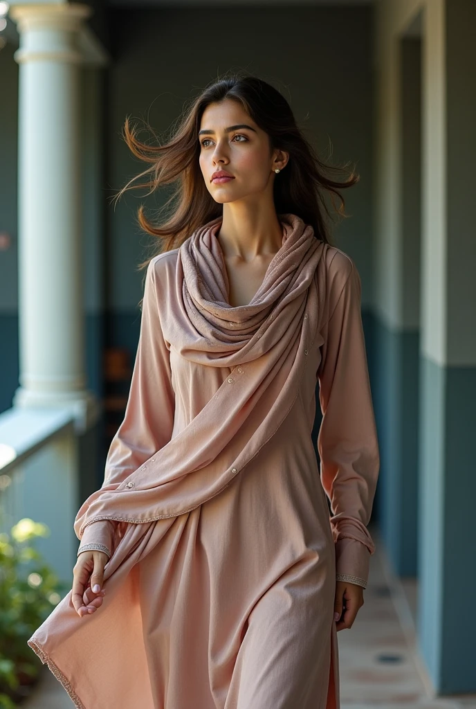 an beautiful white pakistani women wearing a oversized casual tshirt and nothing in the bottom