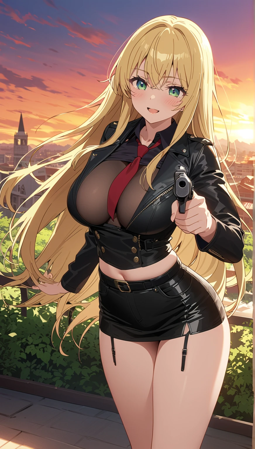 Beautiful girl, Russian girl, leather jacket, big breasts, cleavage, sexy