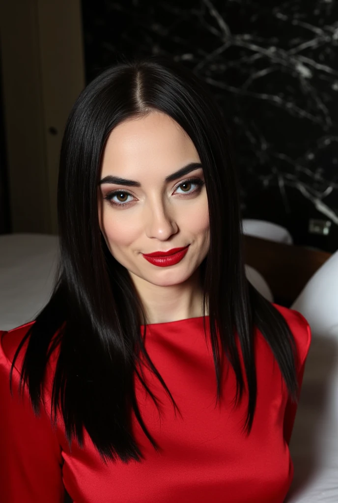 oliviamunn, ((red lipstick, eye shadow, eyeliner, blush)), ((detailed eyes, beautiful eyes, detailed face, beautiful face):1.2), ,photo of a woman, ,fashion portrait photo of a woman from the 60s wearing a red turtleneck standing in the middle of a ton of balloons, taken on a hasselblad medium format camera