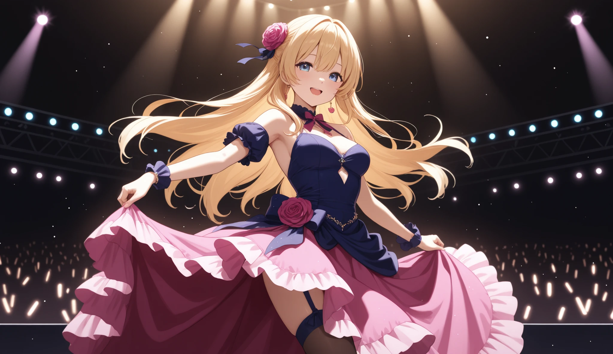 The girl is dancing on stage