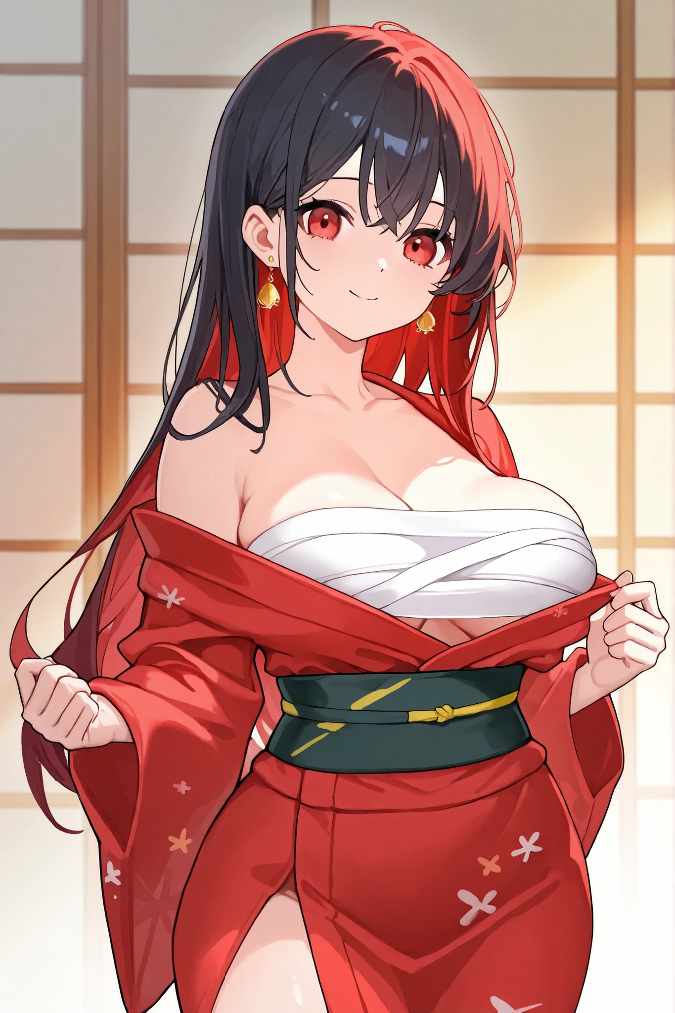WakatsukiRisa, 1girl, solo, mature female, standing,
naughty face, smile,
black hair, long hair, makeup, lipstick, eyelashes, purple eyes, detailed eyes, perfect face,
medium breasts, narrow waist, blush, lipstick, long hair, crazy eyes ,Hot girl, baddie, staring, glaring, bad attitude, mean girl, dare, angry, hate, crazy, smoking, sensual, attractive, masterpiece, best quality, highly detailed, a anime girl in kimono dress ,holding sword, bare
shoulder,open kimono, evil smile, open mouth, crop top , (nsfw) not safe for work, smile, ecchi anime
style, anime girls, ecchi style, ecchi, digital anime art!!, in anime style, official artwork, visual novel cg,
beautiful anime girl, anime style 4 k, kimono pencil skirt, exposed belly, exposed navel,
exposed midriff, exposed lower belly, outdoor, japanese architecture, temple