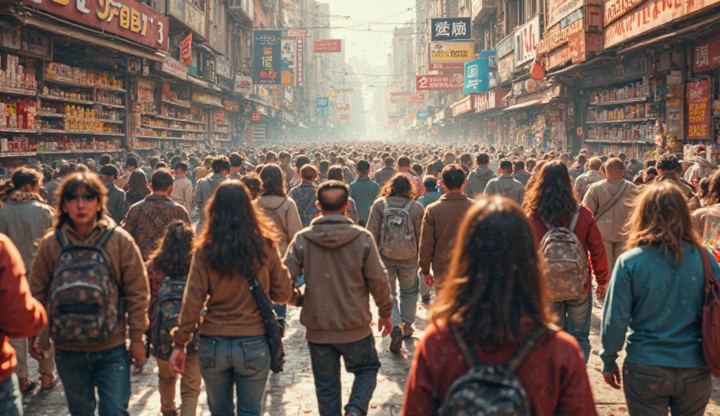 Busy street with several people