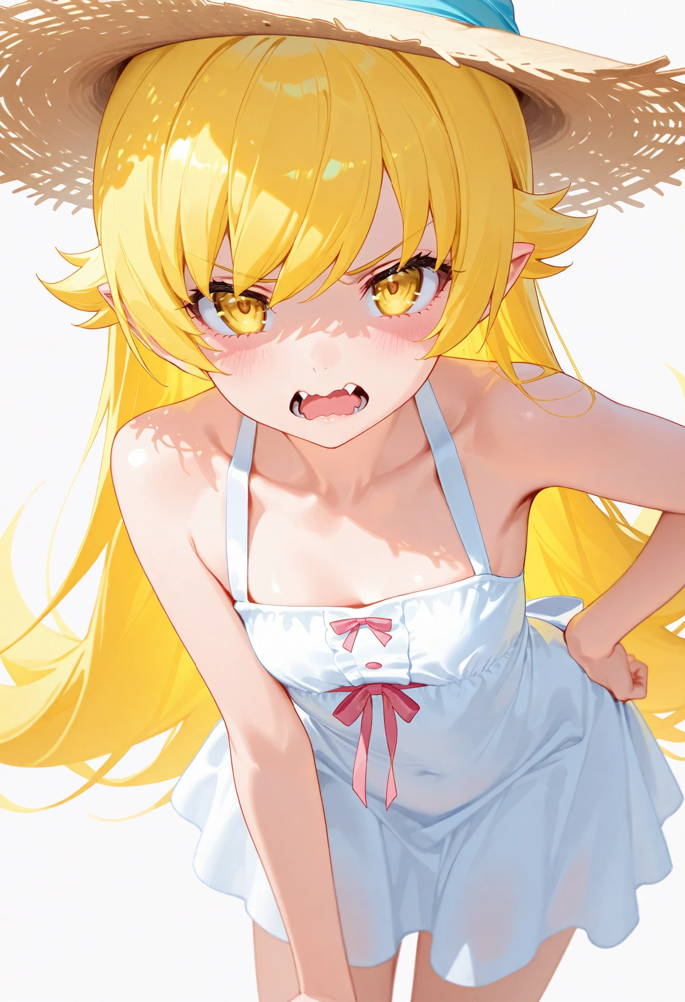 Ibuki \(Blue Archive\),Yellow Eyes,Pointed Ears,Blonde,Long Hair,One side up,Hello,Black Hair Ribbon,horn,(tail,Low Wing:1.2),(White camisole:1.2),Blonde,Full body portrait、One girl、((White panties))、((White girls panties))、Kids Room、Children's room、playroom、((navel))