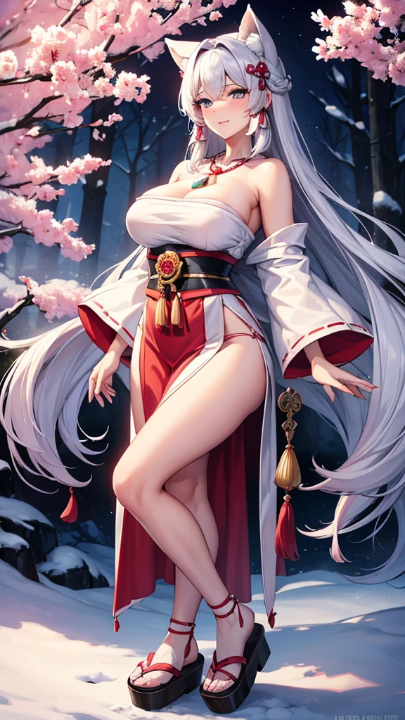 (Girl with white hair with fox ears),tmasterpiece,beautifuldetails,Extremely colorful,Exquisite details,Delicate lips,The details are complex,Realiy,Ultra photo realsisim,A girl and a white-haired fox sit on a branch:1.1,Fox ears white hair girl,(Large breasts,Raised sexy,seductiv),ethereal fox,nine tail fox,The fox has nine tailed foxes,(Combat posture,combat scene),Onmyoji detailed art,Nine tails,A beautiful artwork illustration,mythological creatures,red fox,Beautiful digital artwork,Exquisite digital illustration,mizutsune , Inspired by the mythical creature wildnet,Digital art on Pixiv,strong lights,hight contrast,Horror movie theme,Dark atmosphere,Fighting posture