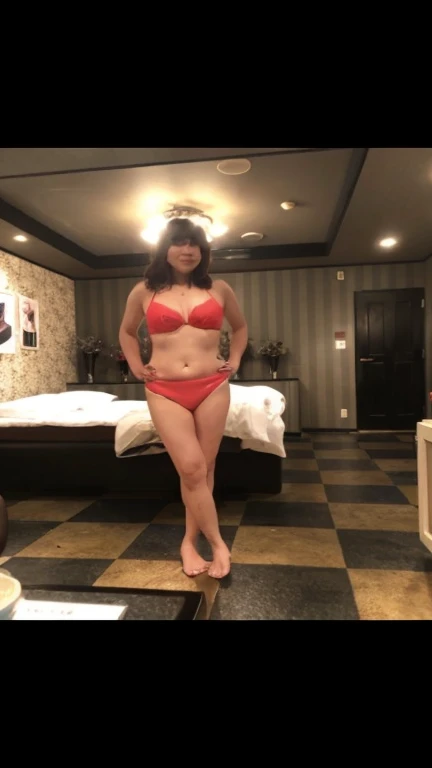((Japanese Mature)), ((55 years old:1.4)), ((old woman:1.3)), Happiness like a goddess, Beautiful Japanese Women, ((Small breasts)), ((Flat Chest)), 1 girl, Pussy, Japanese-style room, Bright room, short hair, Low Ponytail, ((High leg swimsuit)), ((Red lipstick)), Bright Face、Nipples、See-through
