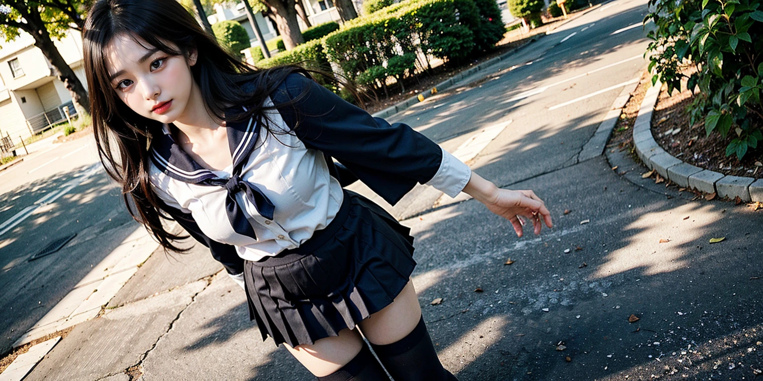 Two beautiful and adorable Japanese supermodel girls in cosplay costumes fight one man in a duel, with two girls unilaterally winning, and brutally lynching and abusing him.。、 A girl pinches a man, and a girl in a maid costume from the front and a girl in a high school uniform from behind kick the man from both sides and have fun trampling him.