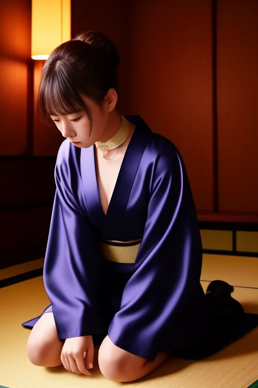 masterpiece、Beautiful scenery of the Japan、Beautiful Japanese woman,slender、Black-haired,ponytail,Black kimono,The kimono is worn out、White sheer panties、Small beautiful、Blindfold、first round、The chest is visible、Open your mouth a little、Intelligent、Trance、whole body、Leg spread、Embarrassed、sloppy、On all fours