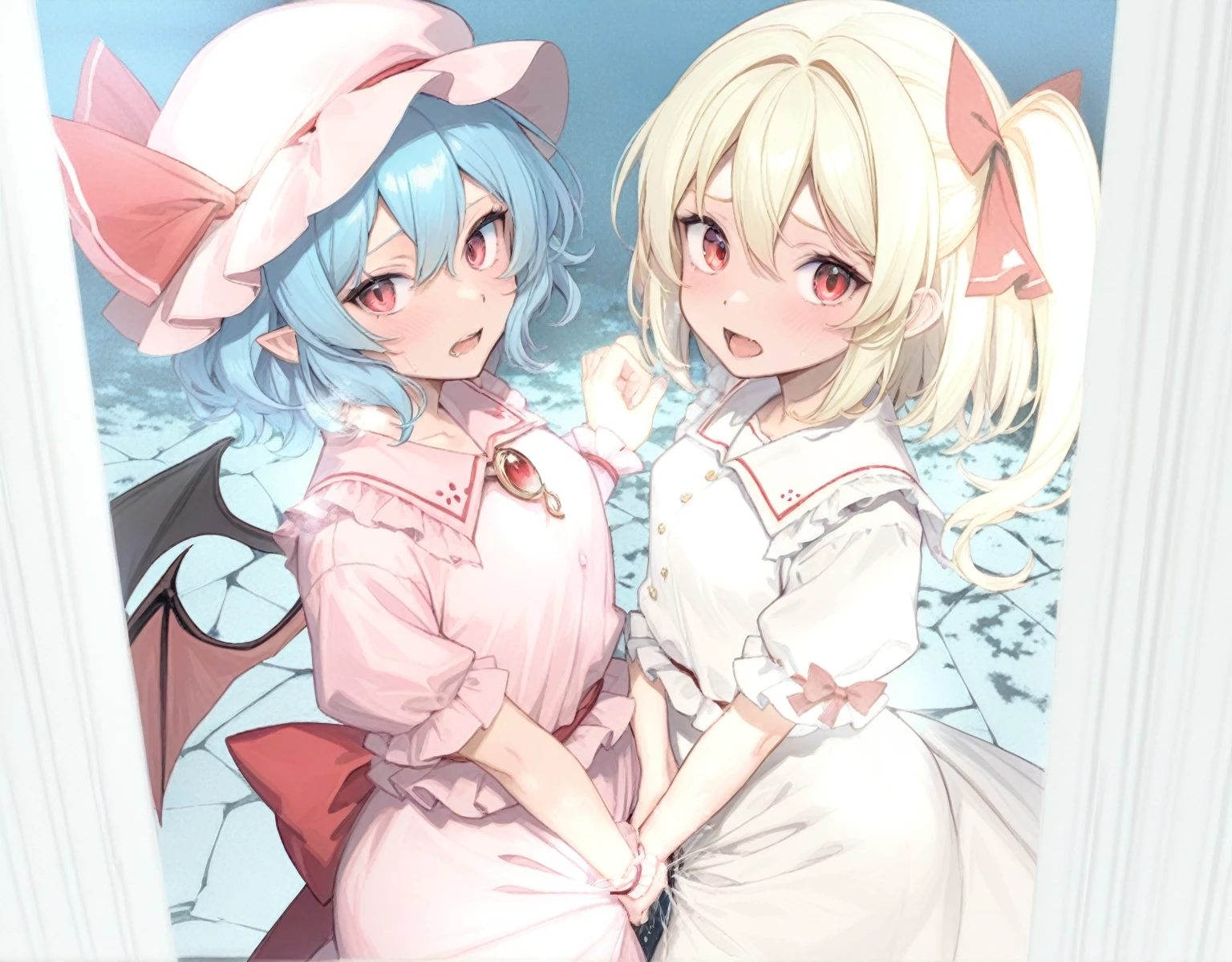 Flandre Scarlet kisses Remilia Scarlett on the cheek、Flandre Scarlet、remilia scarlet、cute little、fluffly