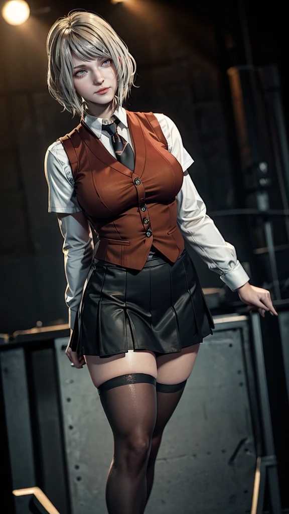 Masterpiece, highest quality, high resolution, extreme detail, 1 woman, 18 year old female with dark skin bent over a table, chest on table, dark skin, large breasts, dark lips, eye liner, blushing cheeks, long black hair in 2 very large pony tails, khaki gingham skirt, lace panties, white thigh high stockings, (suspenders:1.5), glasses, seductive look, looking at camera, 3/4 long shot, cowboy shot, greenhouse, flowers, next to large windows, stained glass windows,