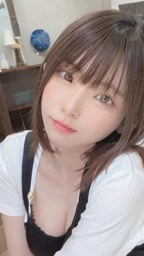Arabian asian woman wearing black t-shirt, Medium Short Hair、Yoshitomo Nara, shikamimi, Chiho, mayuri shiina, sakimichan, For whom?, Chiho ashima, Girl cute beautiful face, [32k hd]^10, narumi kakinouchi