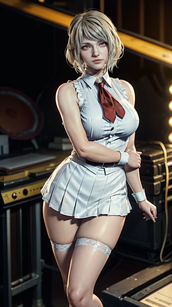 （very delicate and beautiful：1.2）super model,perfect shape,girl's,,Thighhighs,beautiful feet,gentle expression,spoiled look,Innocent face,ミニskirt,big breasts,beautiful breasts,voluptuous,bike shorts,,masterpiece, highest quality, High resolution, 8K, , skirt, uniform, short hair, messy hair, blush, sexy pose, big breasts, sweating,, sweating, cityscape, vivid details, super detail, realistic skin texture, Surface details, Beautiful eyes in every detail, medium full shot, Girl holding a sword,flame background,smile,Look at your audience