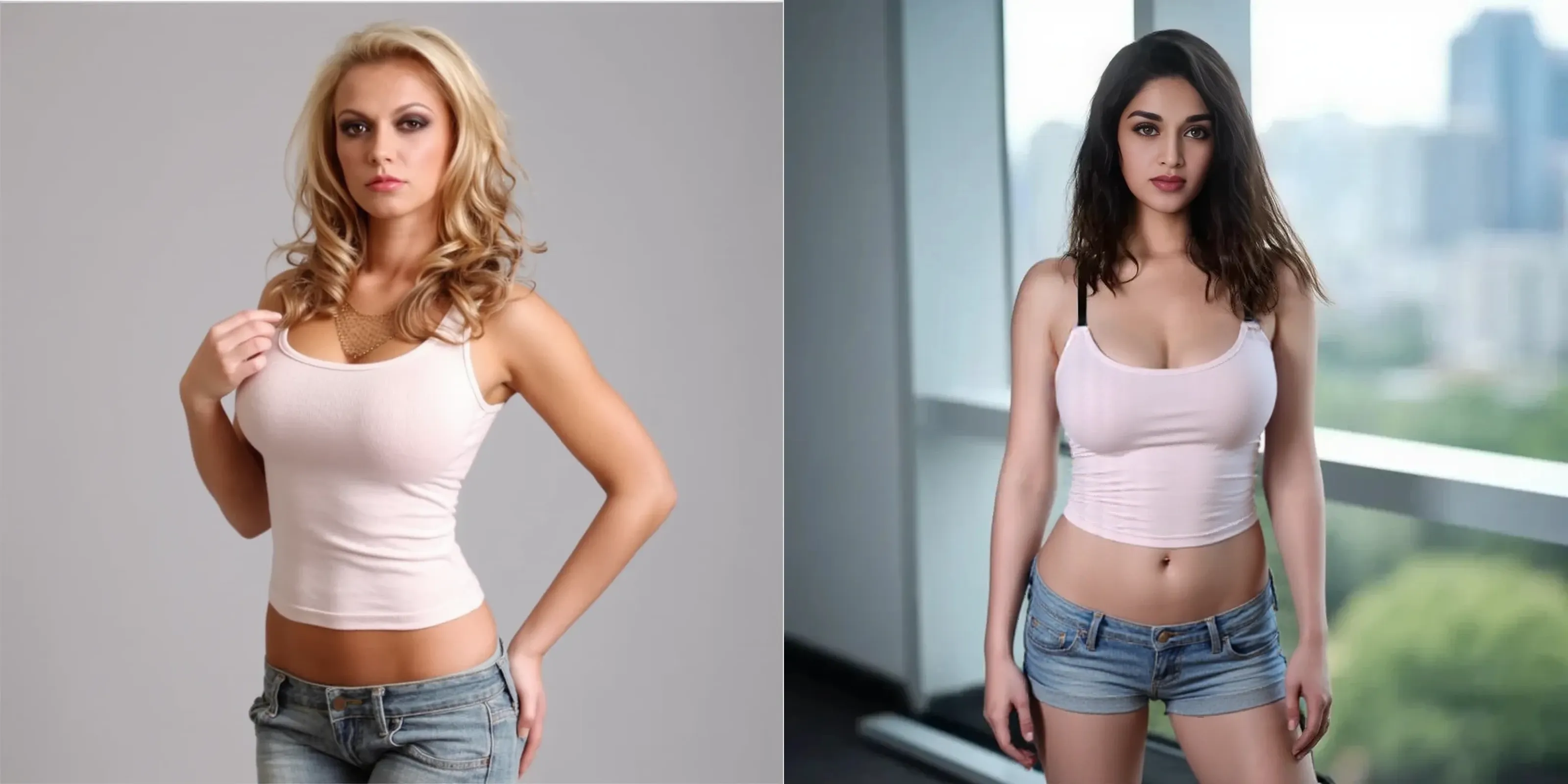 full-body shot, actual, Blonde with long hair, messy, cosmetic, Smile, Shy, Surrealism, high detail, depth of field, movie lighting, reflected light, glowing light, ultra high definition, retina, masterpiece, precise, textured skin, Super details, high quality, high details, best quality, Award-winning, high resolution. A photo of a sexy Ukrainian girl standing in front of a white wall , Wearing skinny jeans and a crop top . looking at the audience. Naked trench. HD looking