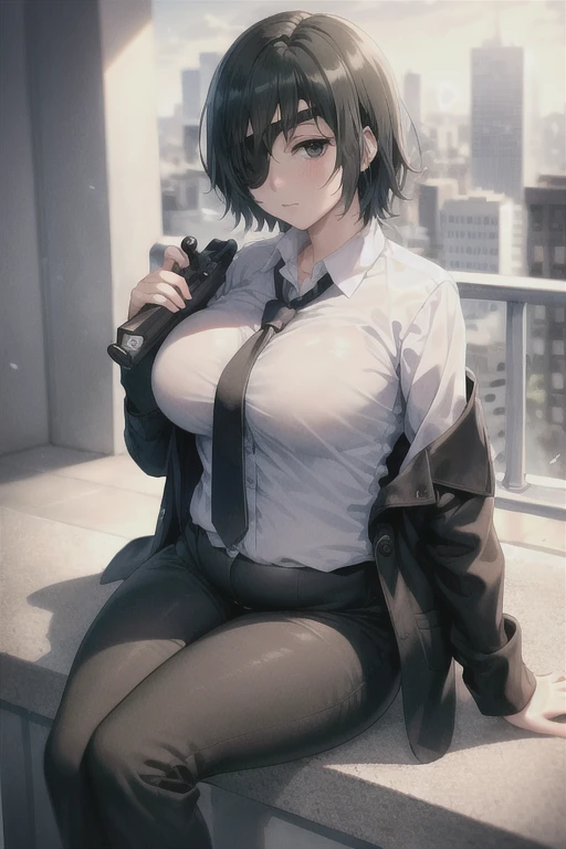 1 girl, Green eyes, Short black hair, white shirt, Slutty, Submissive