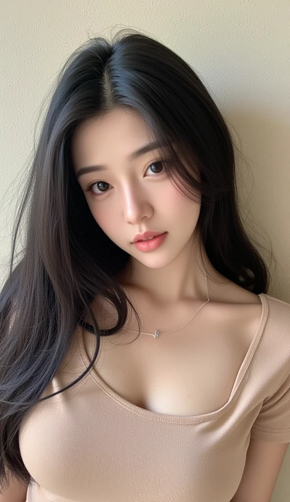 Best quality,masterpiece,Ultra-high resolution,RAW photos, Cat ears,cute,In the light,deep shadow,Low profile,Cold Light,sexy look,Long hair,((best quality: 1.5)) ((masterpiece: 0.8)), Intricate details, Clear focus, professional, real life, Real facial expression, Dynamic poses, ((([Large breasts:0.8])))),Lying on the floor,Eyes that move,Playful