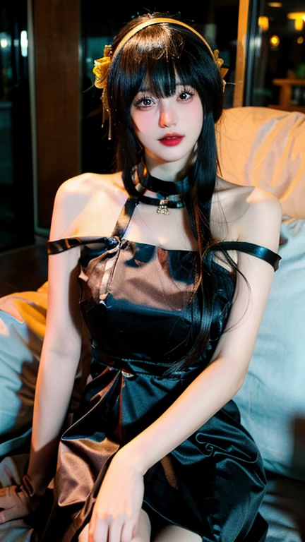araffe asian woman wearing a black dress sitting on a white chair, with black pigtails, cruel korean gothic girl, anime girl in real life, korean girl, 1 8 son, chica anime cosplay, japanese goddess, She is wearing a black dress, ulzzang, anime girl in a black dress, Chinese girl, Asian girl, cheongsam, cosplay anime