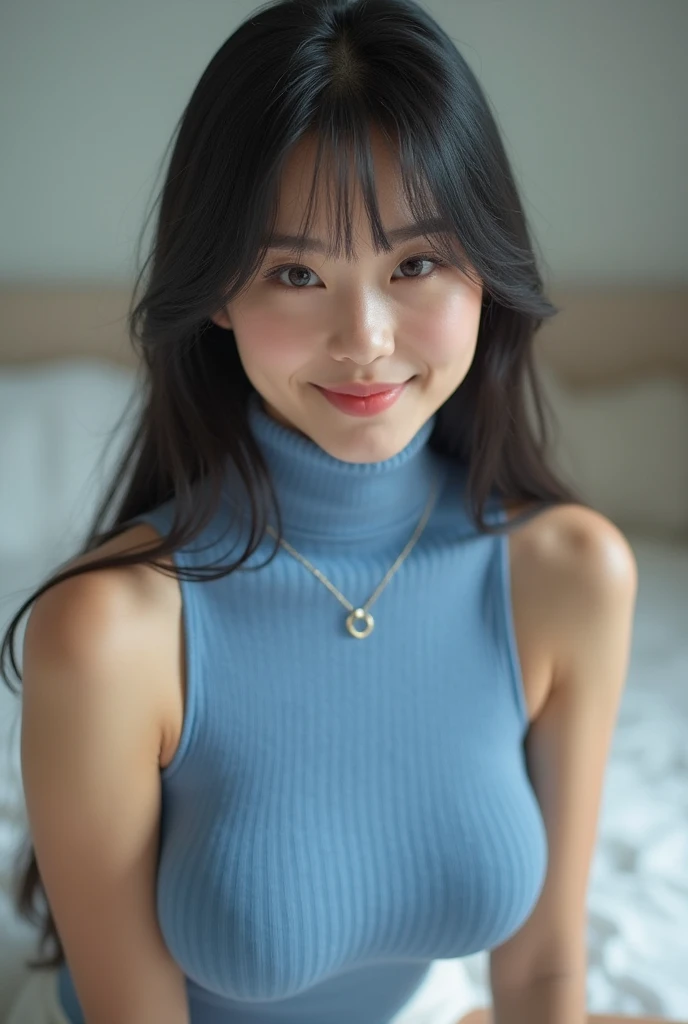 Super sexy and super cute Japan girl、Super big、Cute smile、A girl hugging a cute little Aonyx cinerea
