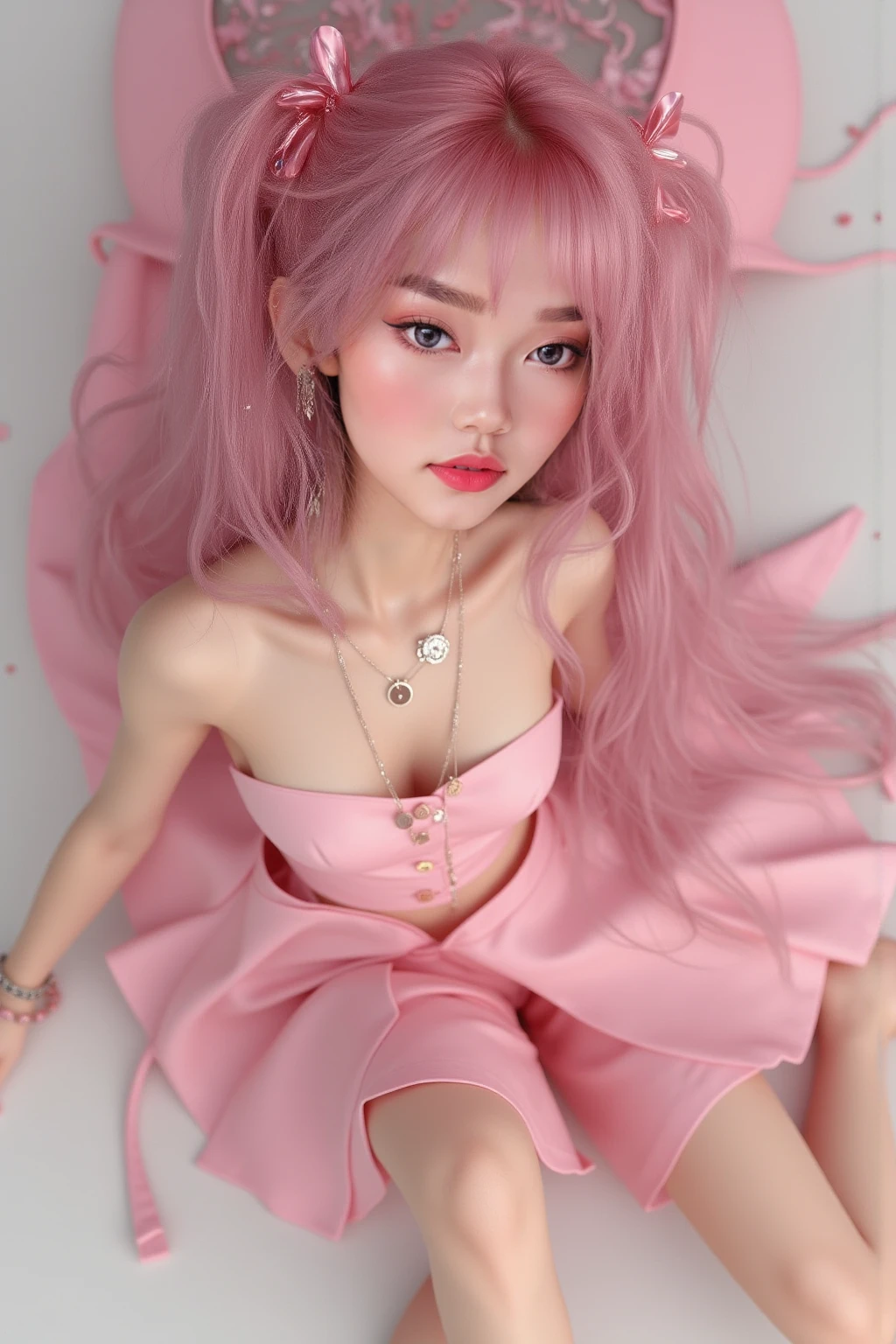 Anime girl sitting on pink flowers with pink hair and cat ears, ahri, Pink fox, portrait of ahri, Guviz, Guviz-style artwork, Extremely detailed Artgerm, trending on cgstation, Fanart Meilleure ArtStation, beautiful anime catgirl, Deviantart ArtStation CGSCOSIETY, Artgerm on ArtStation Pixiv