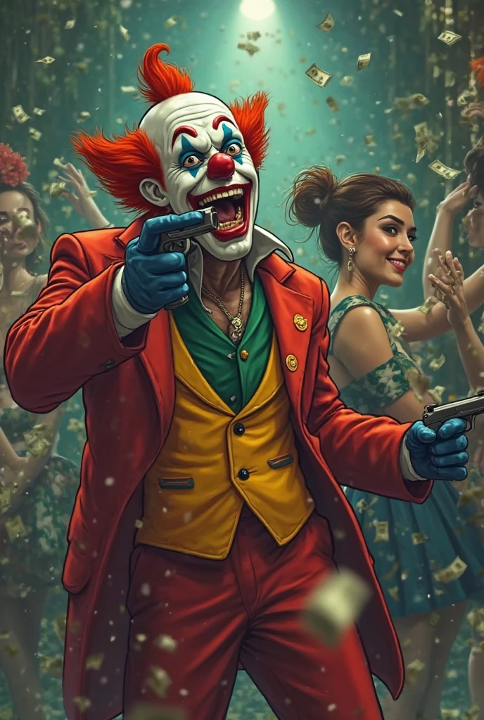 (((masterpiece,Highest quality))),(((A clown of unknown gender and face))),((Dancing wildly)),((((There's only one person and no one else)))),(A wilderness with an empty horizon,Split sky displayed in virtual texture),Focus on people,(high quality),アニメ,b3ks1n