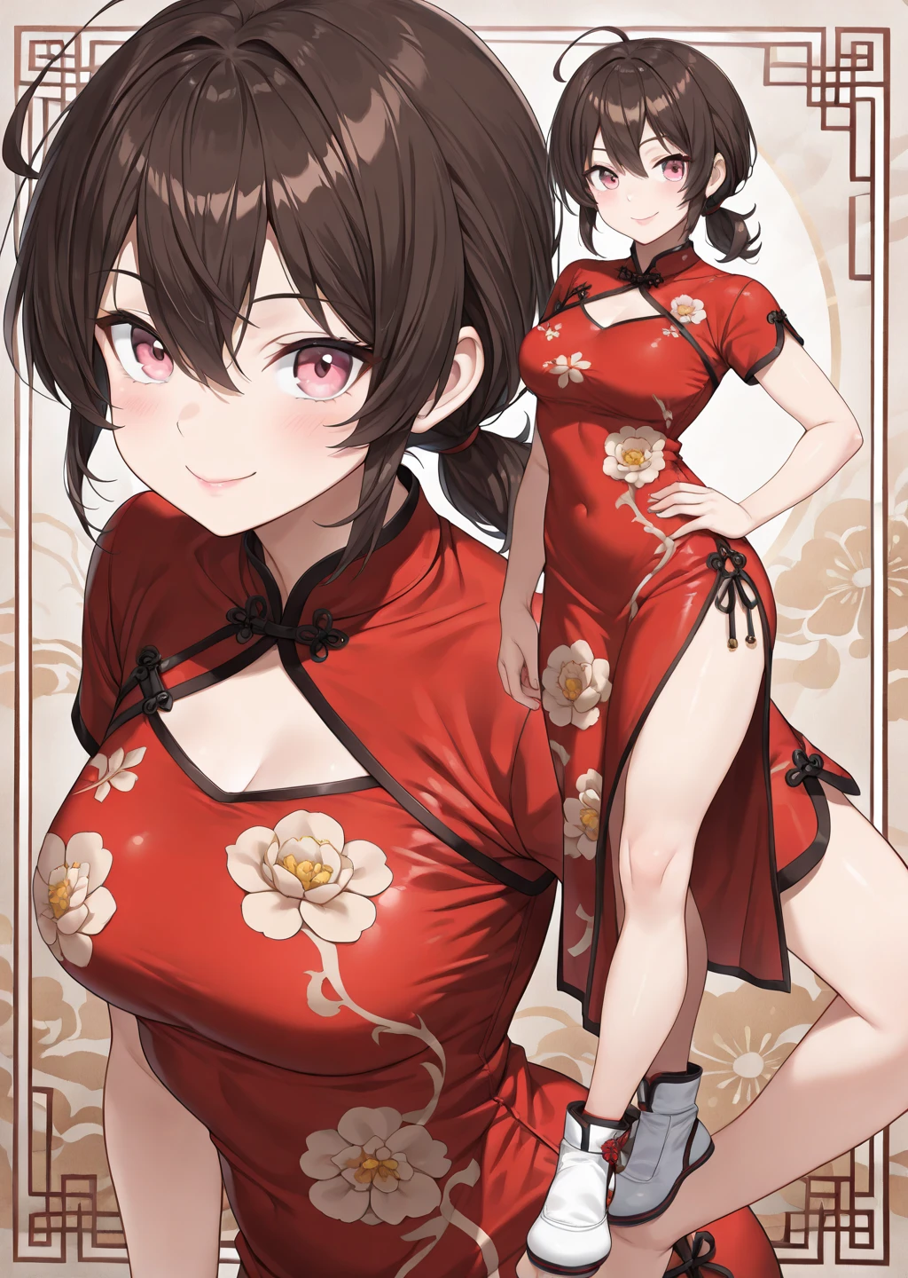 High resolution, adult woman , good lighting, despicable, , (No nudity), (((China dress))), (()), ((())), (garter belt), abdomen only, (), , cute face, I'm embarrassed and blush, humiliating, ((turn around and look back)), ((See-through))()(T-back)(a large amount of is on the body,)