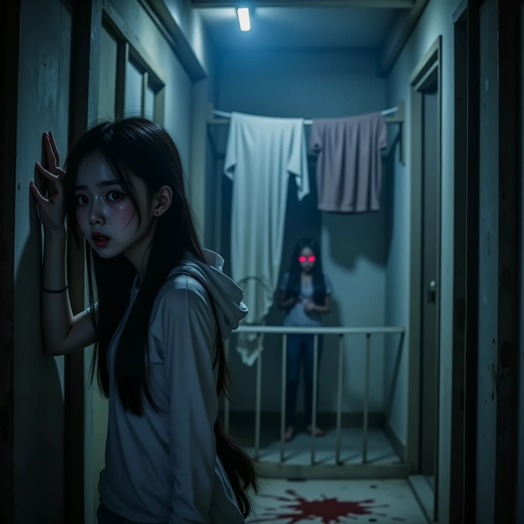 Spooky and dark room　Girl in the middle　scared　dirty　